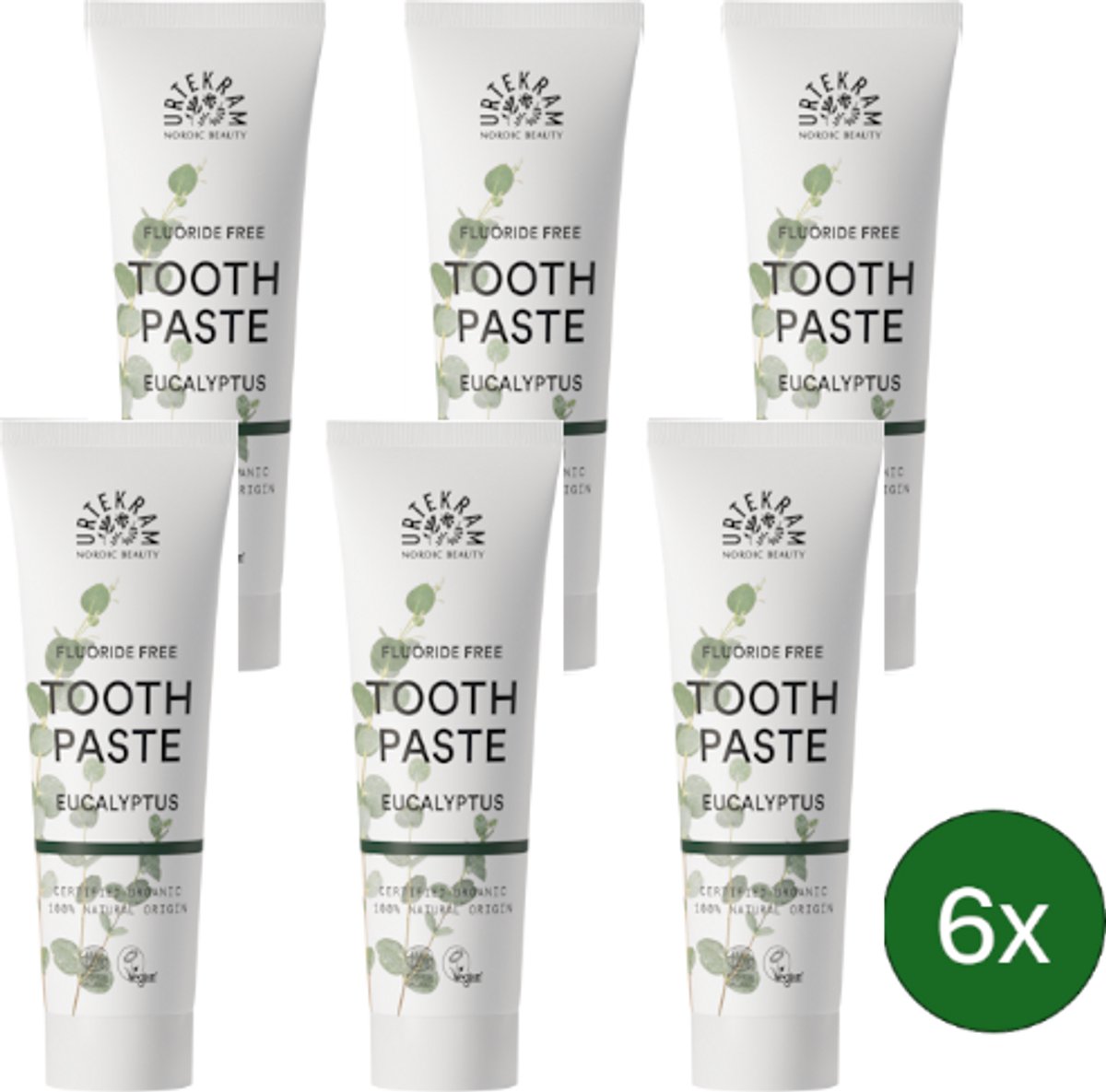 Urtekram Eucalyptus Tandpasta – 75 ml – Multipack met 6 stuks