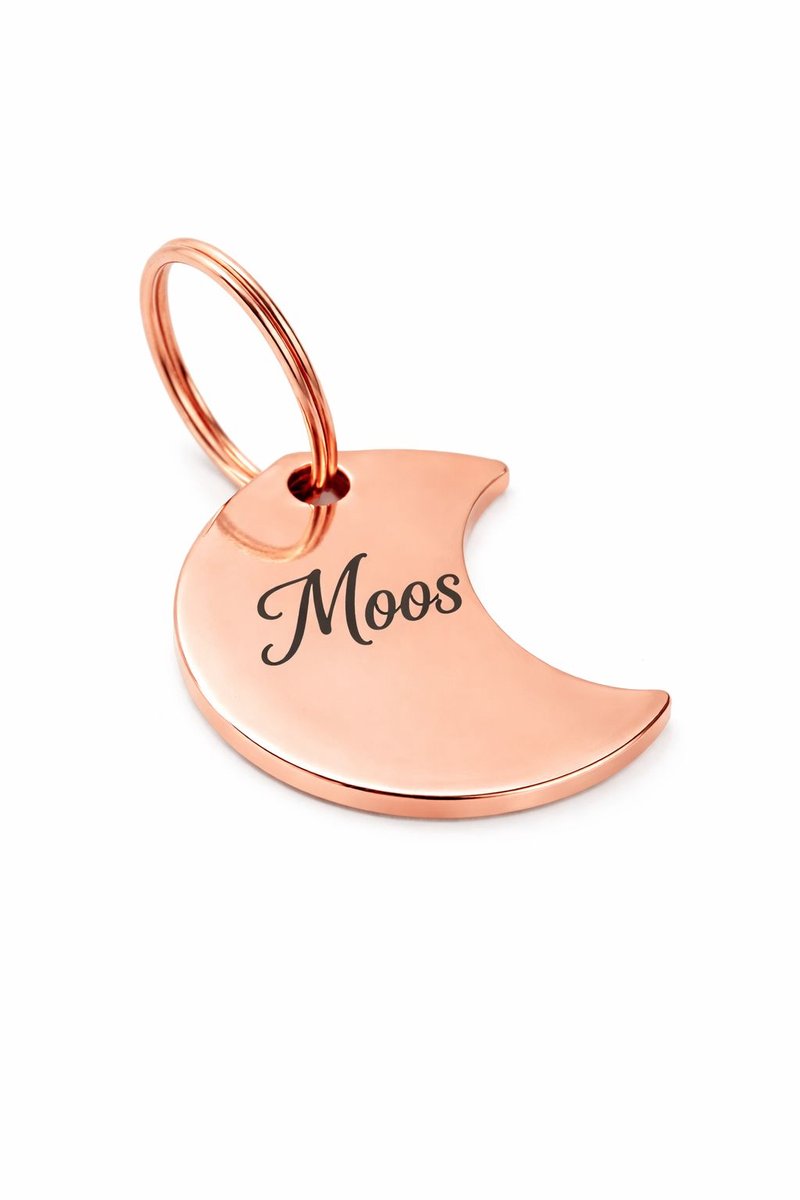 By Ollies dierenpenning halve maan - RVS - Rosé Goud - 30 x 15 mm - Graveren