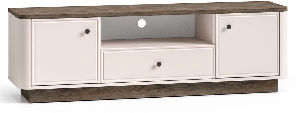 Selsey Vilavio – TV-meubel 2-deurs, lade & open vak, Kasjmier/eikenlook, 160 cm Kasjmier grijs
