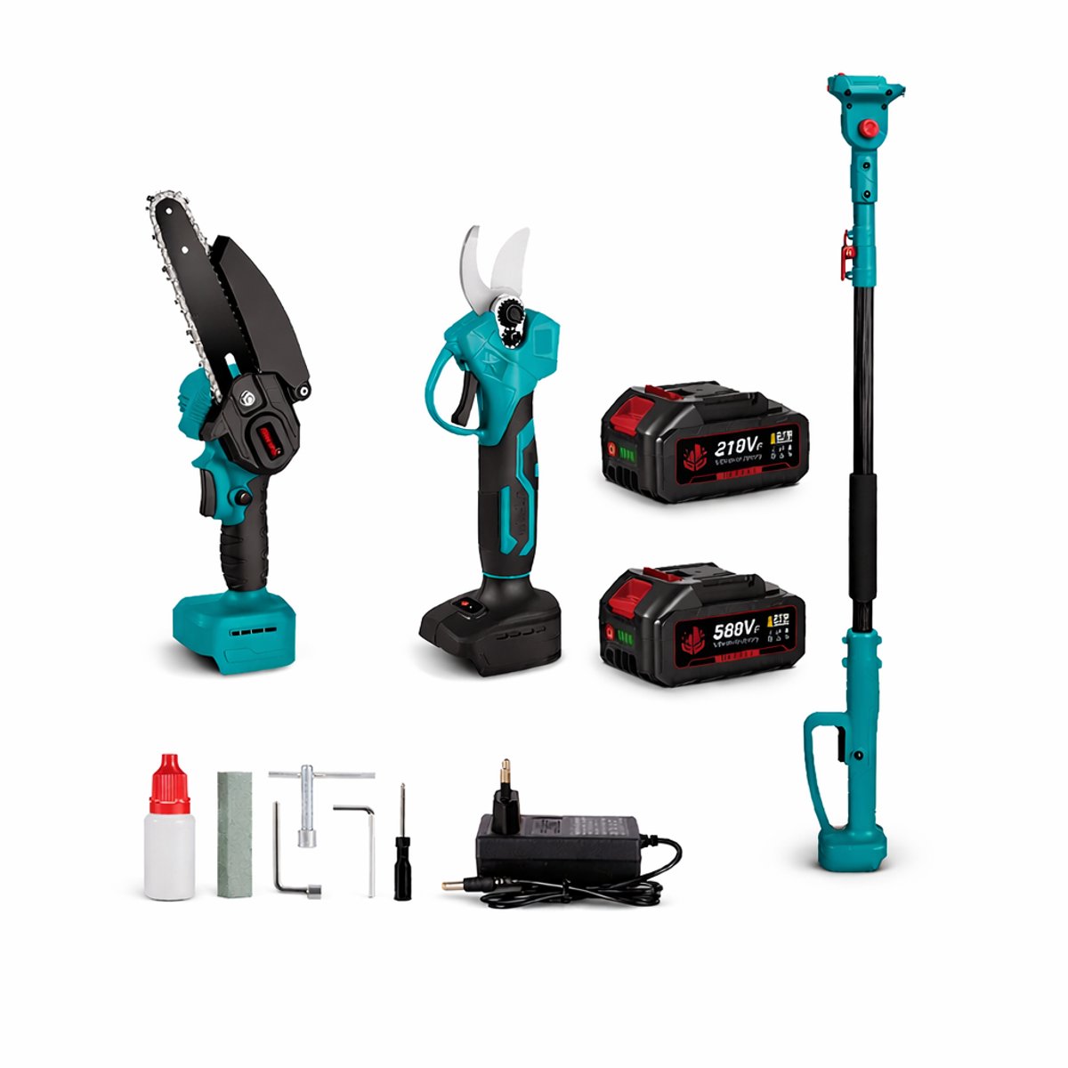 Telescopische Kettingzaag - 4-in-1 - Borstelloze Motor 3500W - 6 Inch Zaagblad - Snoeischaar - Verstelbare Steel 1,08 tot 2,01 m - Hoge Takken Snoeien - 18V Accu - Tuingereedschap Set