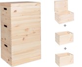 Haudt® Houten stapelkist set 69cm - 2 x KIM Maxi open en 1 x KIM Maxi met klepdeksel - stapelbare opbergoplossing - houten kisten - opbergkist - vurenhout