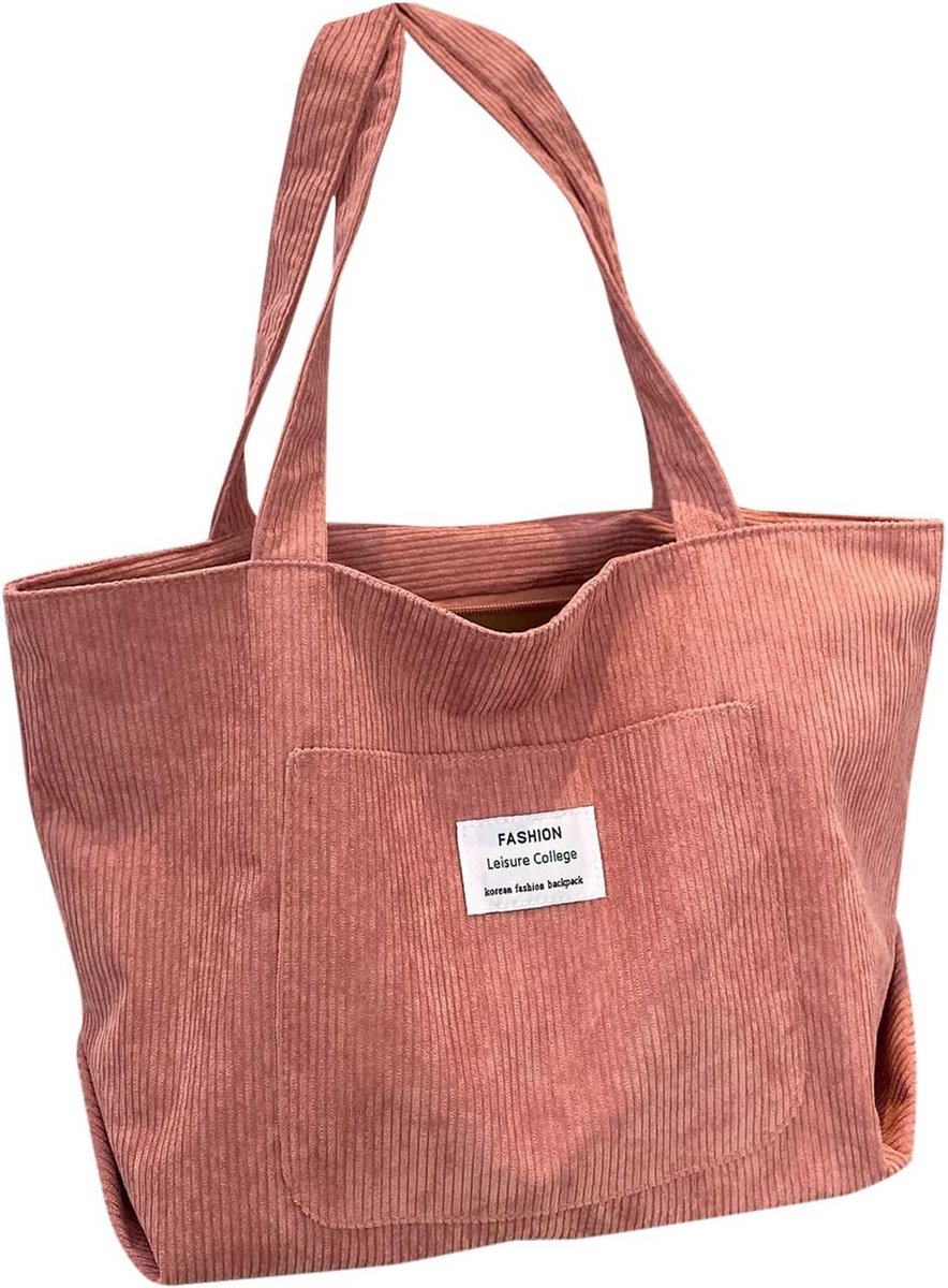 Stijlvolle Cordschoudertas met Letterpatch voor Dames en Studenten