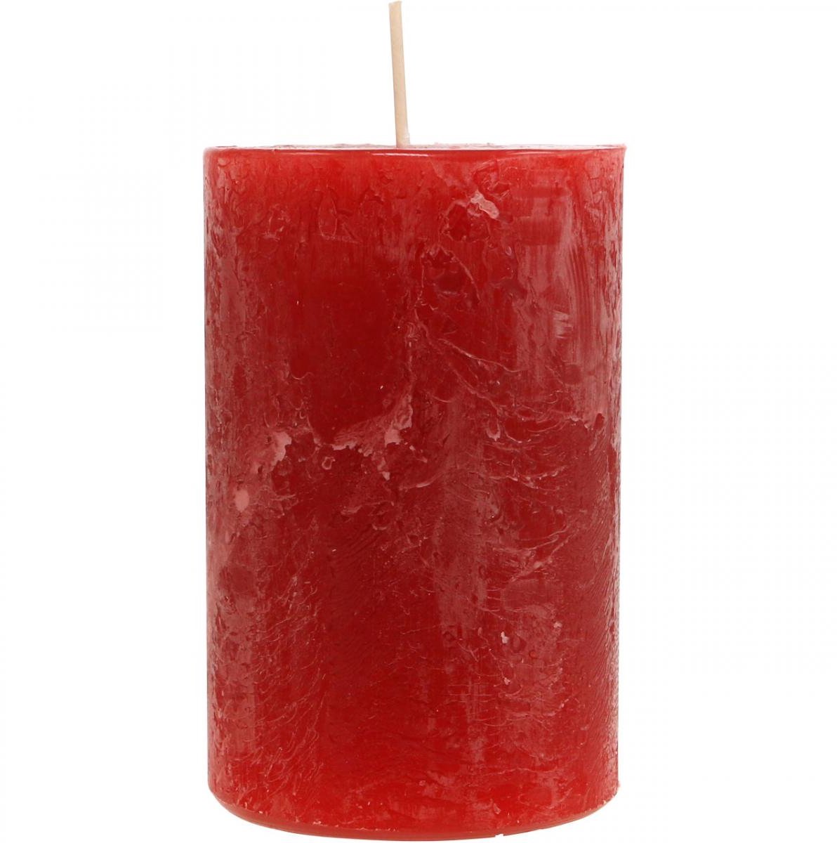 Set van 4 rode adventskaarsen, veiligheidspilaarkaarsen, rustieke stij