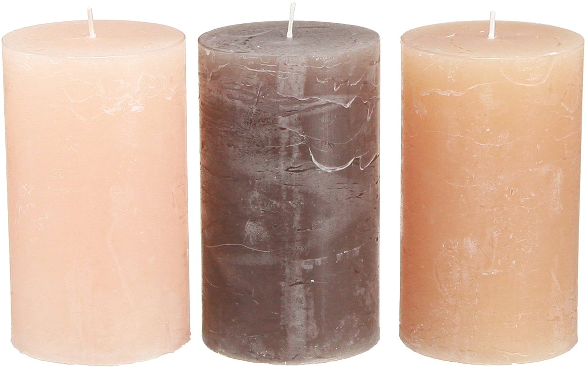 Decoratieve pilaarkaarsen, 3-kleurenmix van bruintinten, effen kleur,