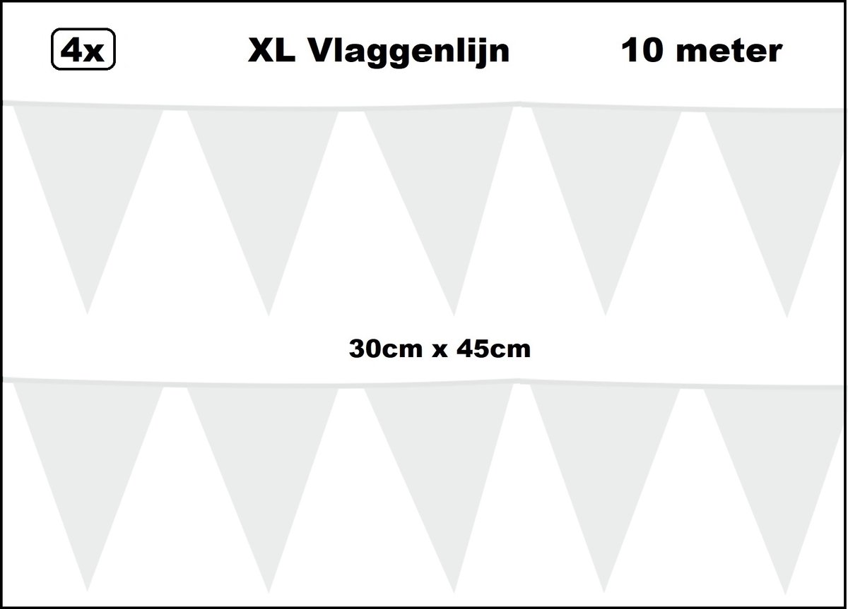 40 meter XL Vlaggenlijn wit 30cm x 45cm – 4x vlaggenlijn wit 10 meter - Giga vlaglijn themafeest party festival