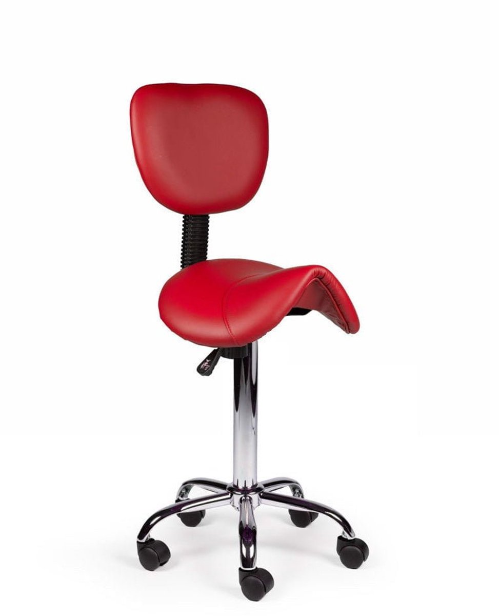 Ergonomische Zadelkruk met Rugleuning Rood op Wielen Hoog (70-86cm) / zonder Voetsteun / Standaard wielen