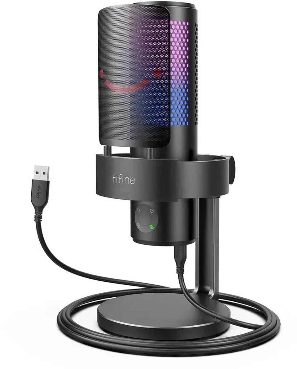 FIFINE A9S - Gaming Microfoon - Dynamisch USB - RGB - Ruisonderdrukking - Touch Mute - PC/PS4/PS5 - Zwart