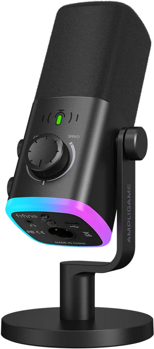 FIFINE AM9 - Gaming Microfoon Dynamische - Podcast Streaming PC PS4 PS5 - Ruisonderdrukking - Touch Mute Knop - USB RGB - Zwart