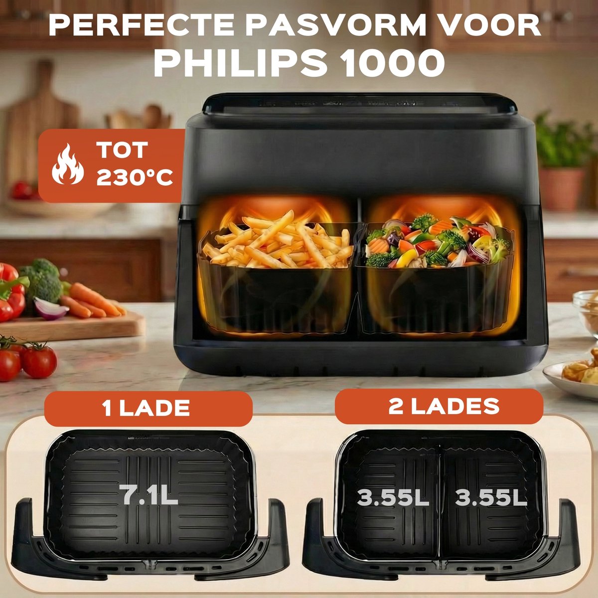 UNBOX Airfryer Accessoires - Geschikt voor Philips 1000 Series Dual Basket Airfryer - NA150/00 - 7,1L - Inclusief Airfryer Siliconen Bakje & e-Receptenboek — afbeelding 7