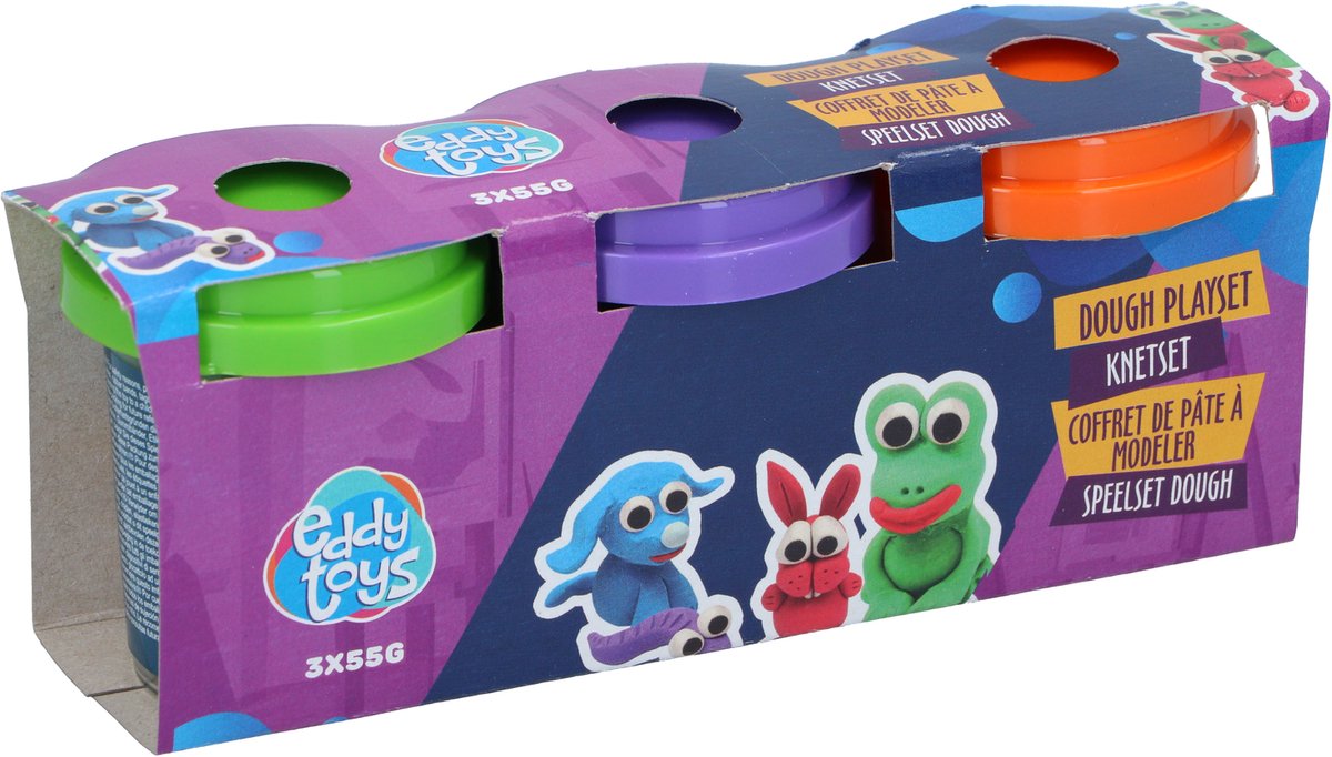 Eddy Toys Kleiset 3x55g - Kleiset met 3 Potjes Boetseerklei - Dough Playset voor Kinderen 18+ Maanden - Klei Speelset met Verschillende Kleuren - 1 Willekeurige Kleur Combinatie