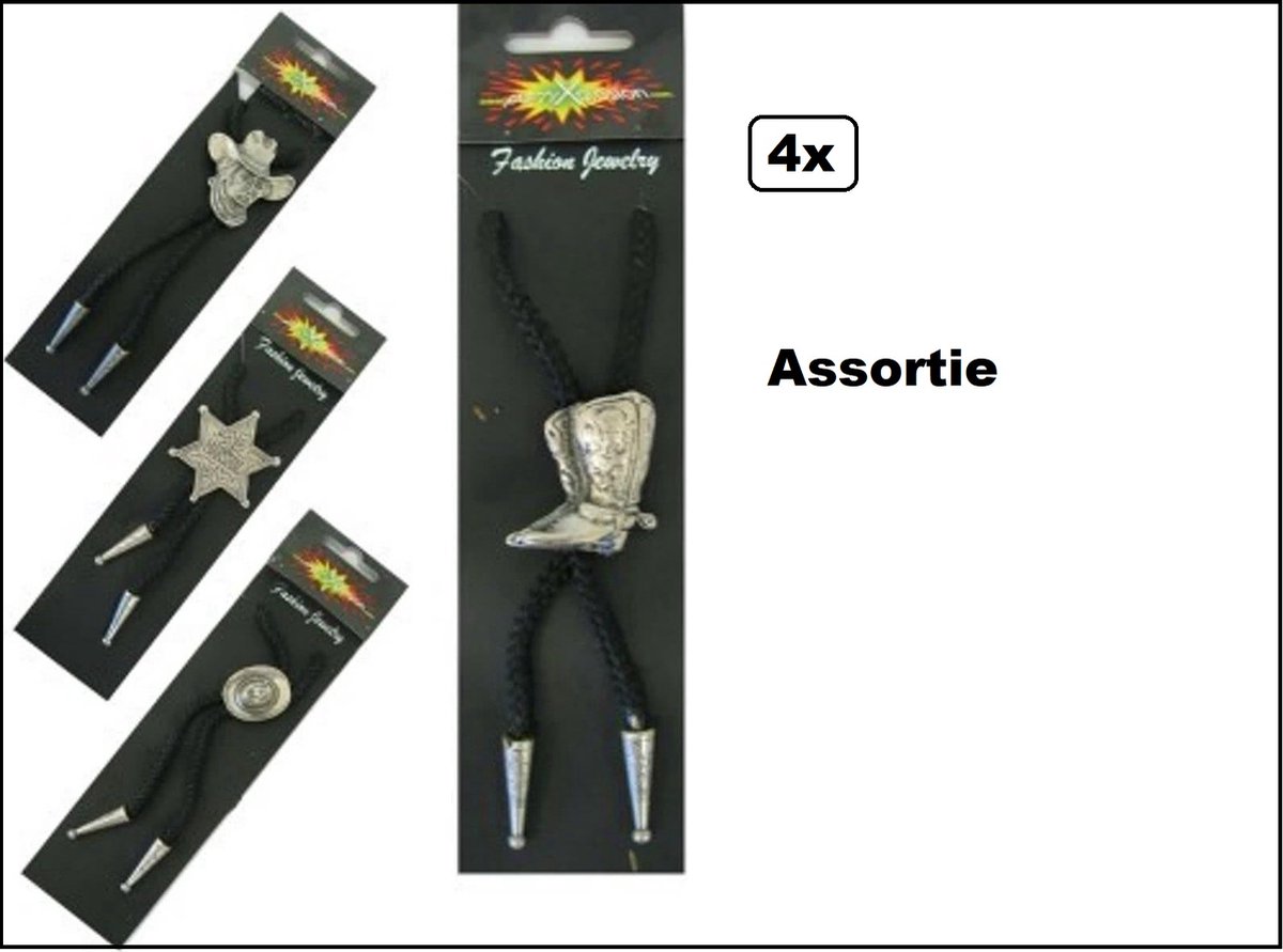 4x Cowboy ketting - Bolo tie - 4 assortie - Western thema feest country
