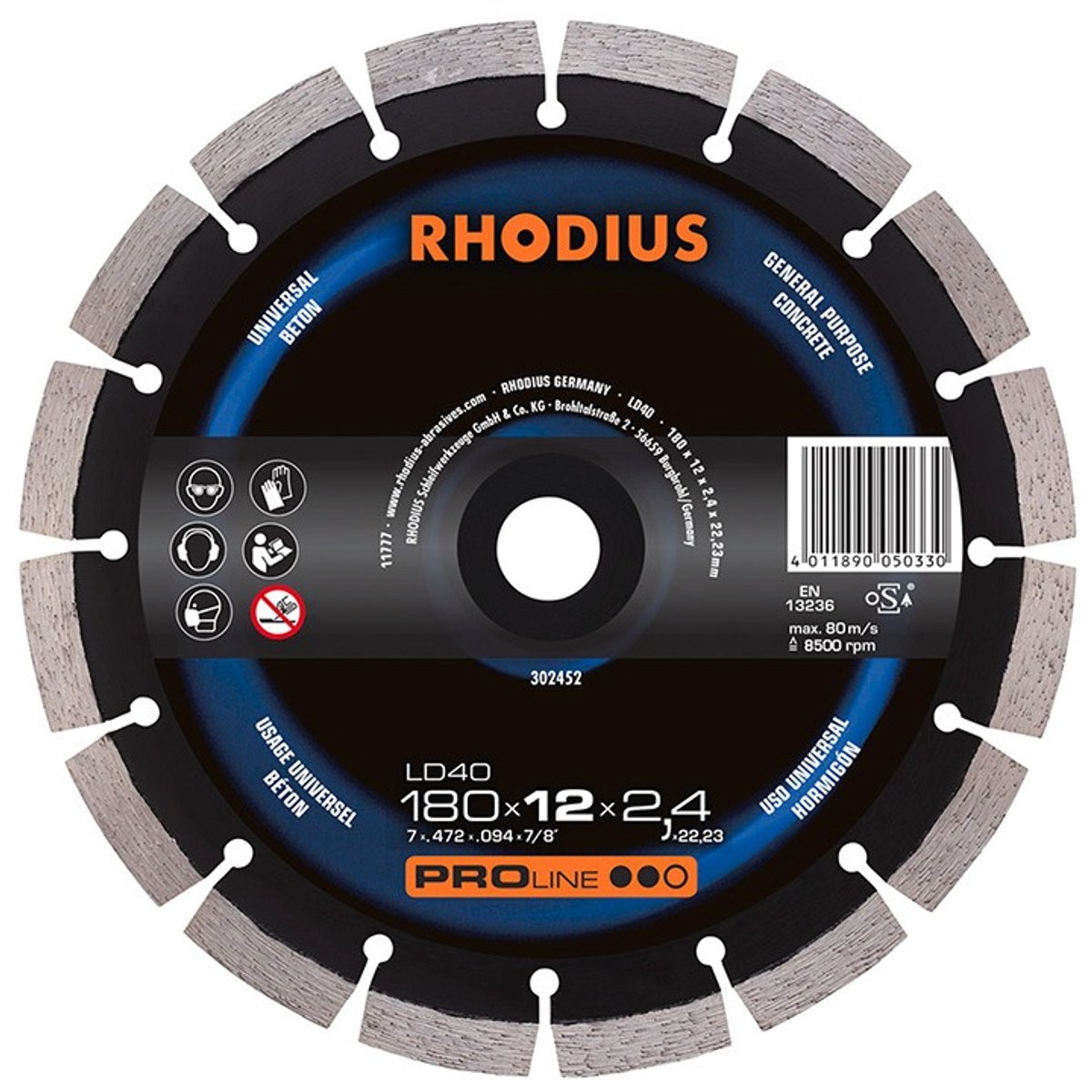 Diamantdoorslijpschijf beton Ø180 x 12 mm PROline LD40 - RHODIUS