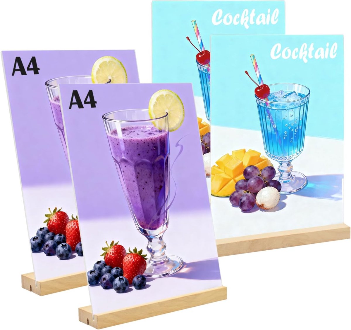 Tafelstandaard A4 - Herbruikbare display - Menu en posters - Set van 4 stuks - 210 x 297 mm