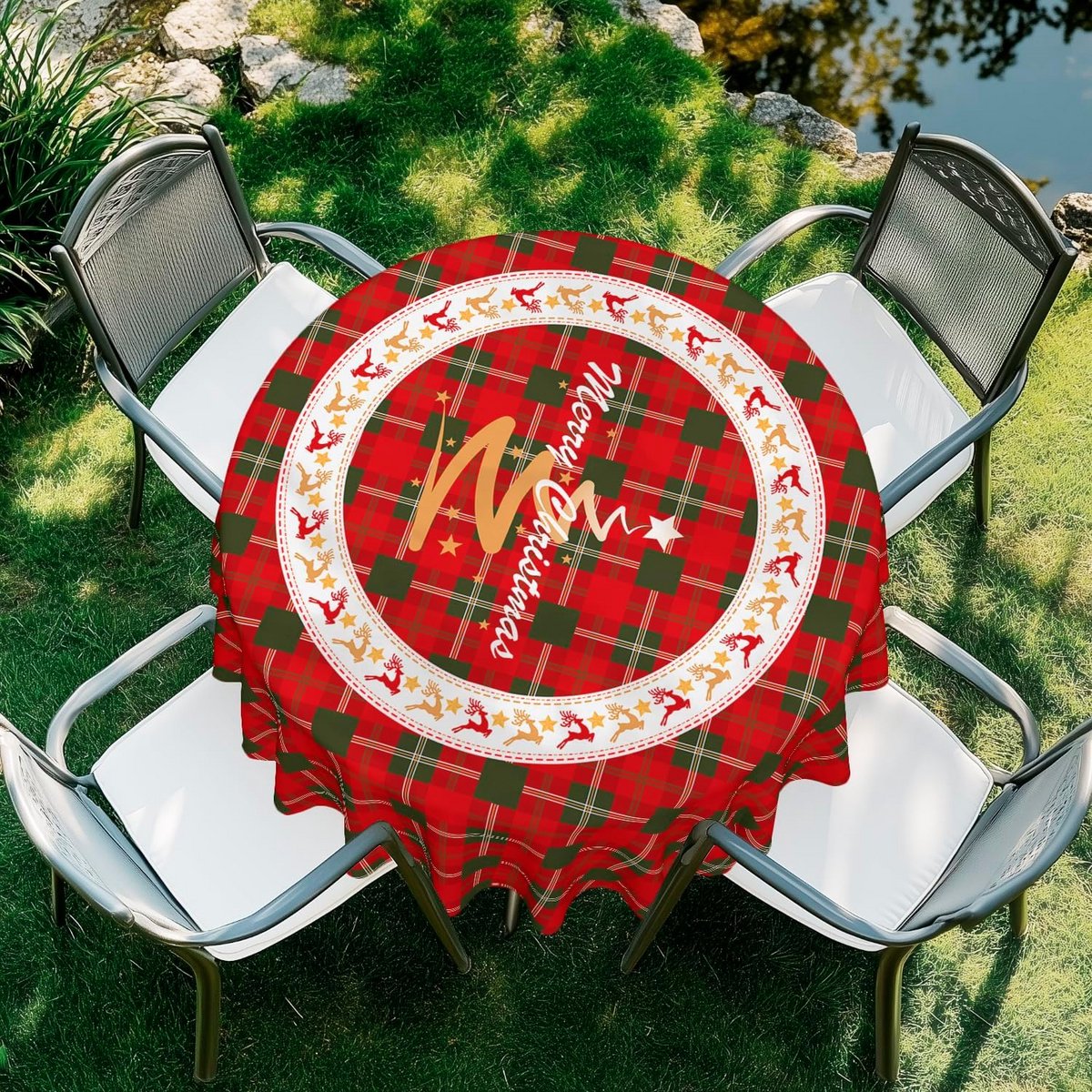 Ronde Kersttafelkleed 152 cm - Waterafstotend & Wasbaar - Kerstdecoratie Eettafel