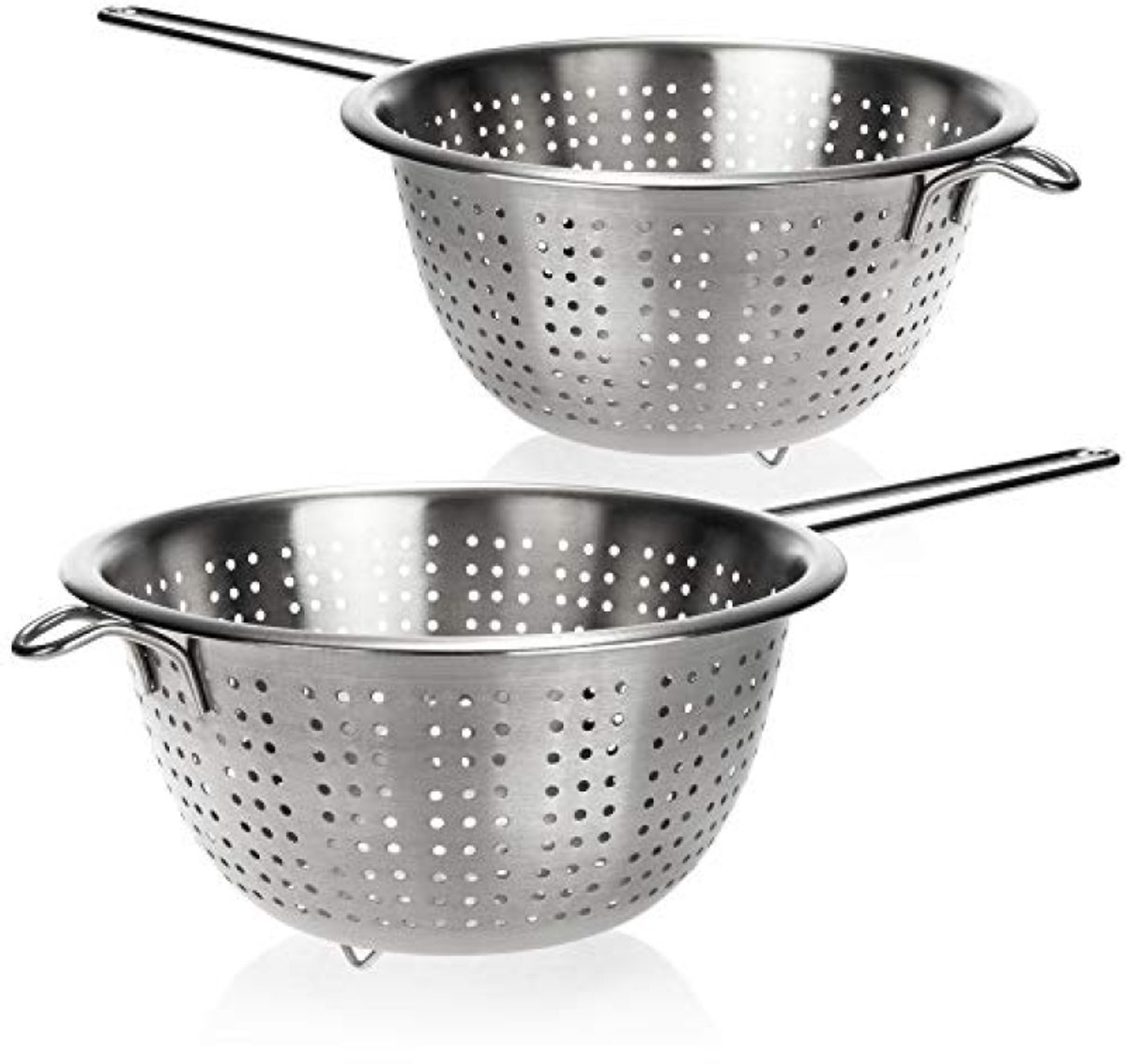 PromoHome Duo Keukenvergiet - Roestvrijstalen zeef met handvat voor pasta en groenten (2 stuks)
