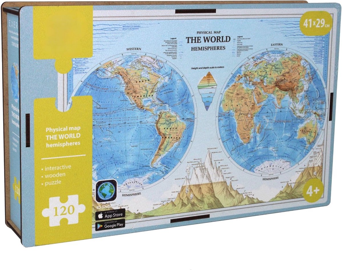 Houten Wereldkaart Puzzel 120 Stuks A3 met Interactieve AR Functie