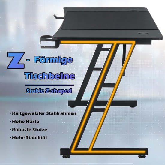 Gaming Bureau 120x60 cm met Koolstofvezel Coating - Ergonomische Computertafel Zwart — afbeelding 5