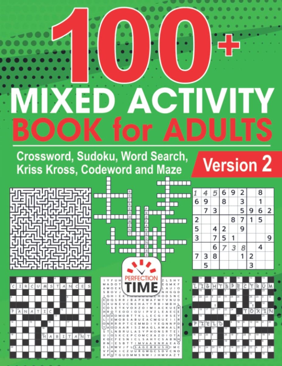 100+ Activiteitenboek voor Volwassenen: Kruiswoordpuzzels, Sudoku, Woordzoeker en Meer
