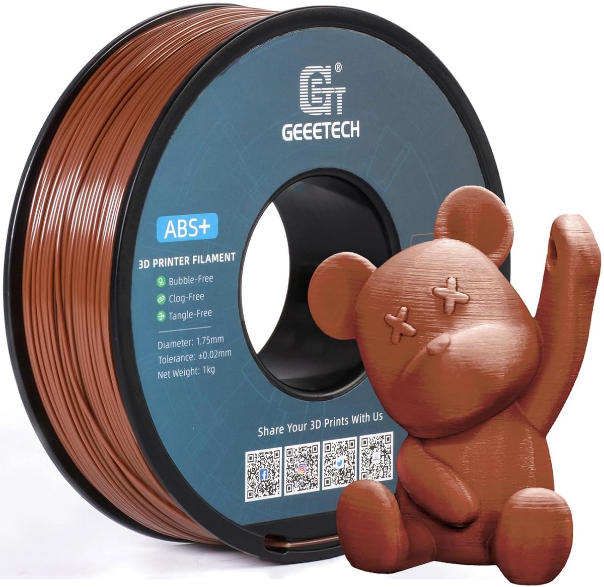 ABS 3D Printer Filament 1.75mm 1kg Bruin - Hoge Kwaliteit 3D Printmateriaal