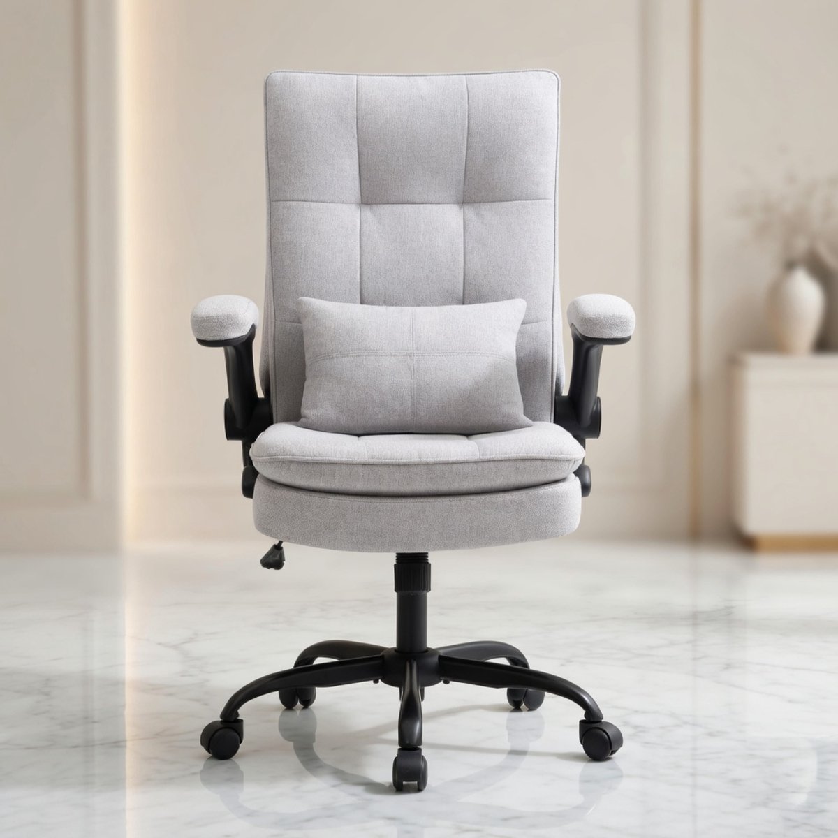 Ergonomische bureaustoel Casa Serena - Managersstoel PC-stoel met hoge Rugleuning, geschikte Stof, Draaibaar, Kantelbaar en Verstelbaar - Zwart of Grijs - Draagvermogen tot 150 kg - Comfort voor Th...