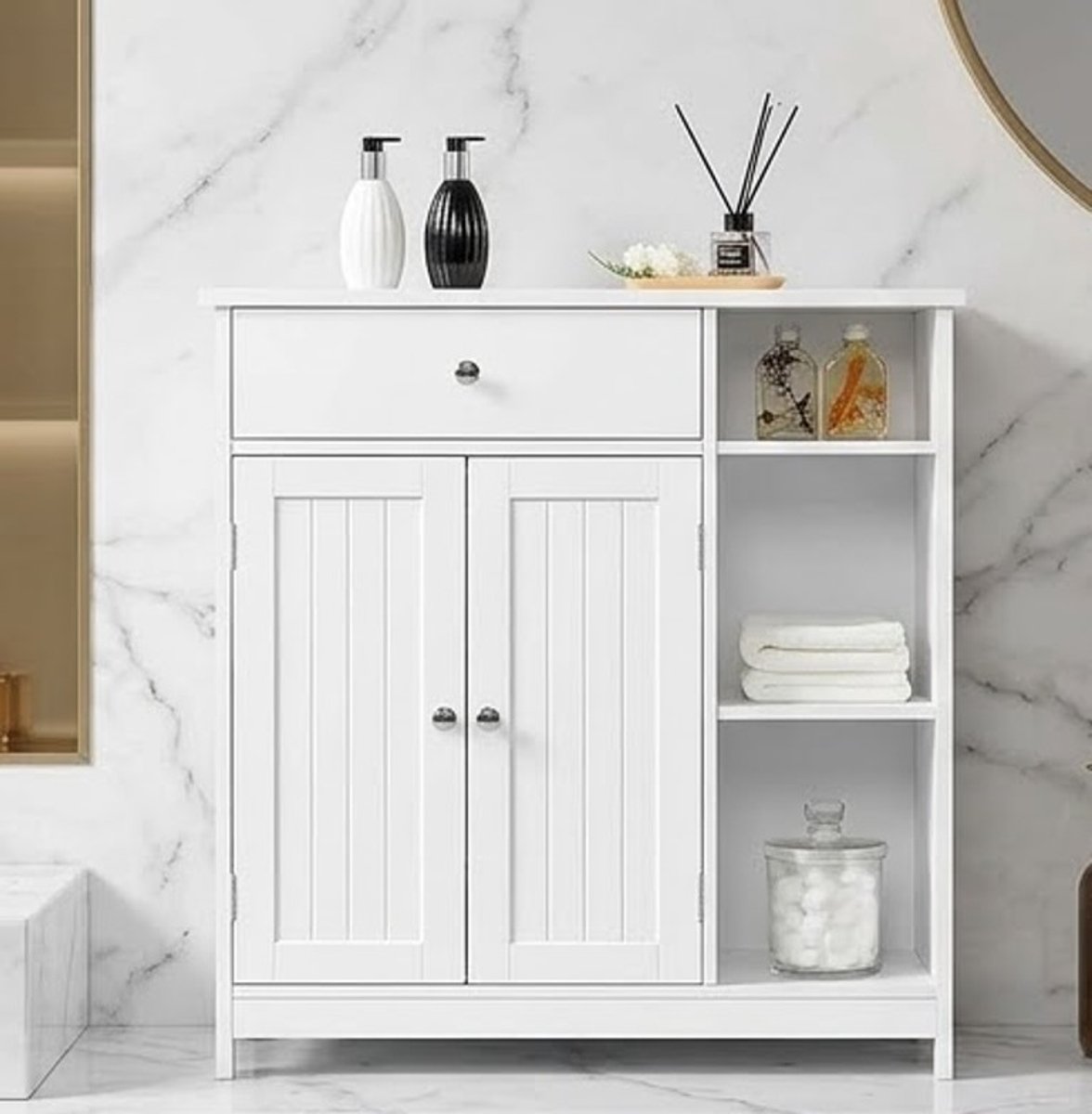 Serena Badkamerkast met lade in de deur en verstelbare planken, ladekast voor badkamer/woonkamer/keuken/hal, 75 x 30 x 80 cm - Casa Serena