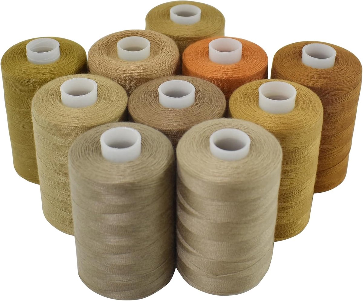 10 Spoelen Polyester Naaigaren Bruin in Diverse Tinten voor Naaimachine en Handwerk