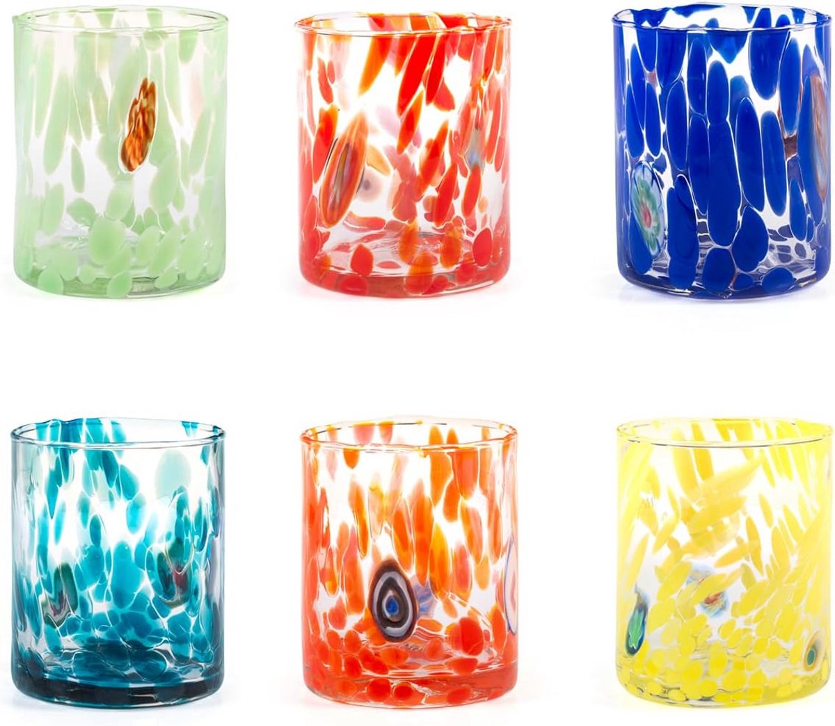 Set van 6 Italiaanse Drinkglazen (36 cl) - Handgemaakt Glaswerk in Verschillende Kleuren