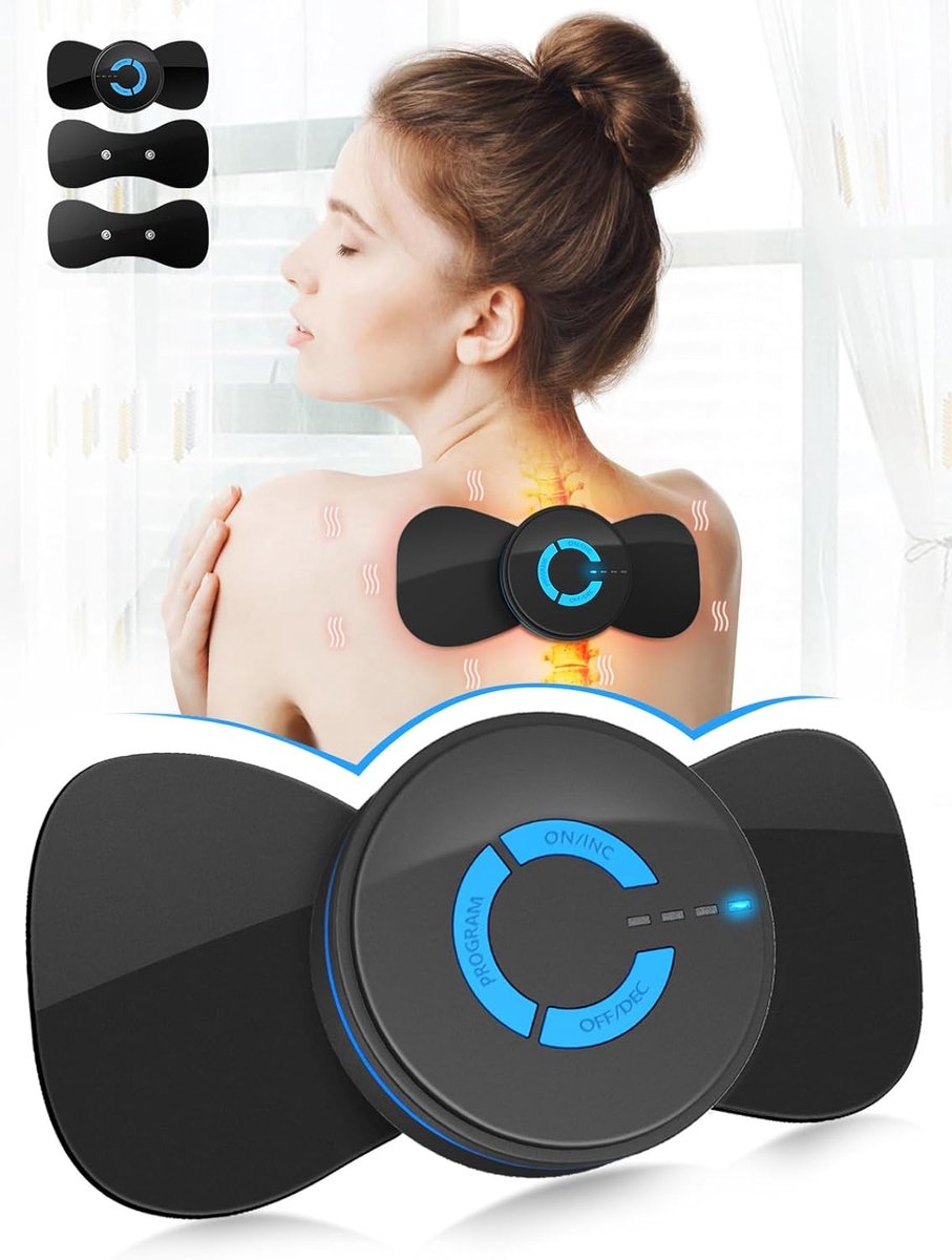 Zwarte eenheid met 2 pads, EMS microstroom mini-massageapparaat, laagfrequent multifunctioneel fysiotherapie-instrument, spierstimulator, apparaat voor pijnverlichting van het hele lichaam-Belle's product