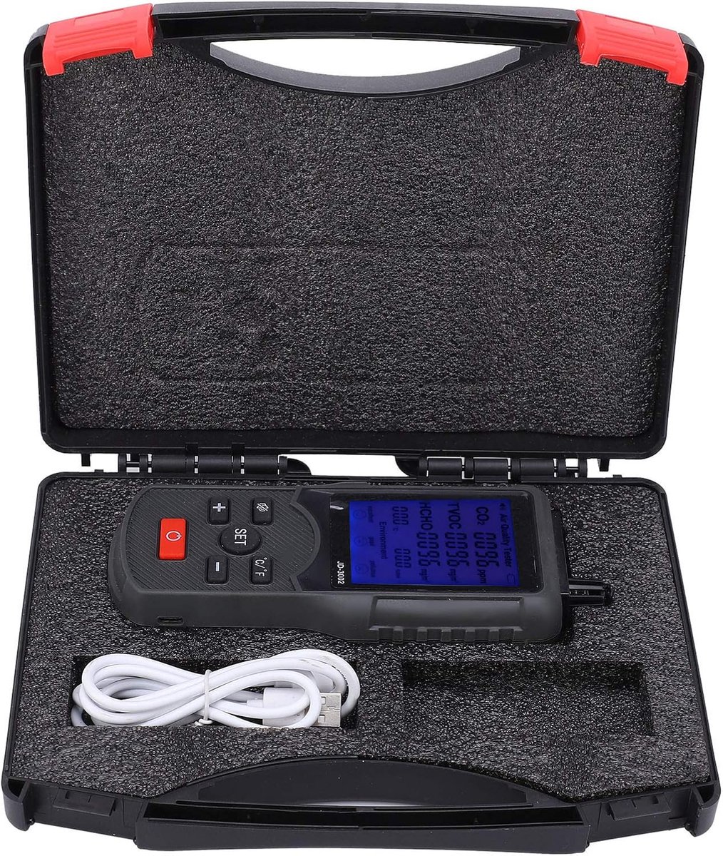 Luchtkwaliteitsmonitor - CO2 TVOC Detector - Binnenklimaat Meten - Ingebouwde Batterij - Compact Formaat