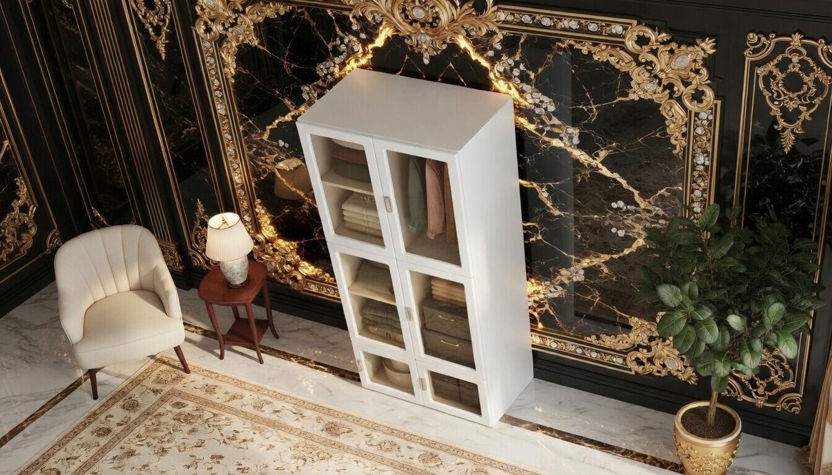 Kledingkast 6-deurs – Casa Velluto Opvouwbare Multifunctionele Kledingkast met Transparante Deuren, 6 Vakindelingen en Kledingstang – Wit, Voor Slaapkamer, Kleedkamer en Opbergruimte – 50x69x170 cm