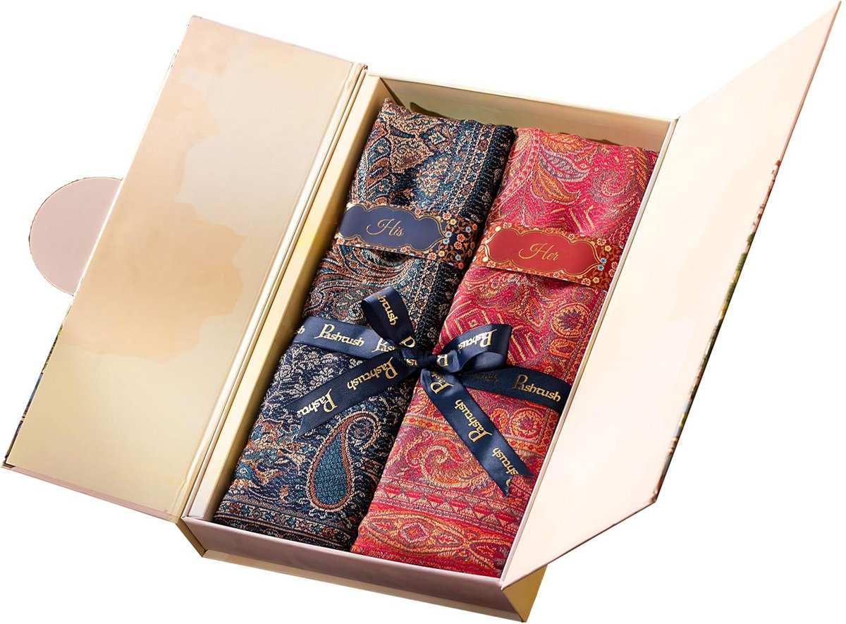 Set Stola Sjaal - Dames Accessoires - Warme Luxe - Traditioneel Geweven - Free Size - Marineblauw Roze