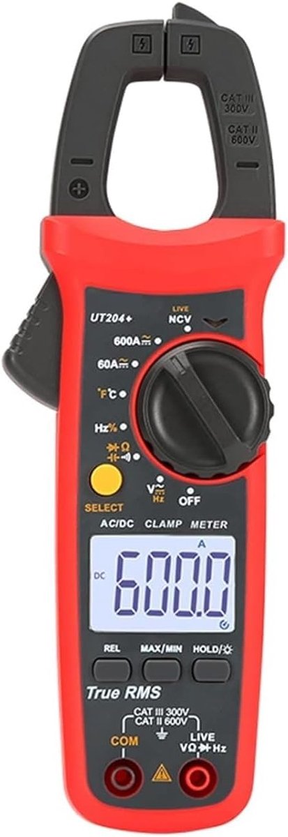 Stroomtang Multimeter - Digitale Meetklem - Elektrische Metingen - Automatische Bereikinstelling - 400-600A - Rood