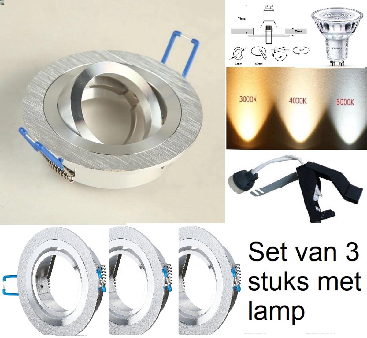LED Inbouwspot Kantelbaar Rond Aluminium set van 2 stuks - GU10 Inclusief Dimbare Philips