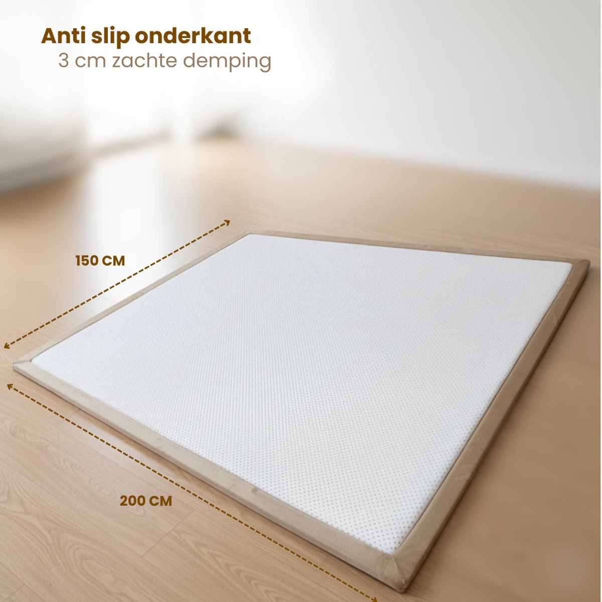 Tobey's Speelkleed - 150x200x3 - Beige - Fluwelen Speelmat - Speeltapijt Baby & Peuter - Luxe Traagschuim — afbeelding 6
