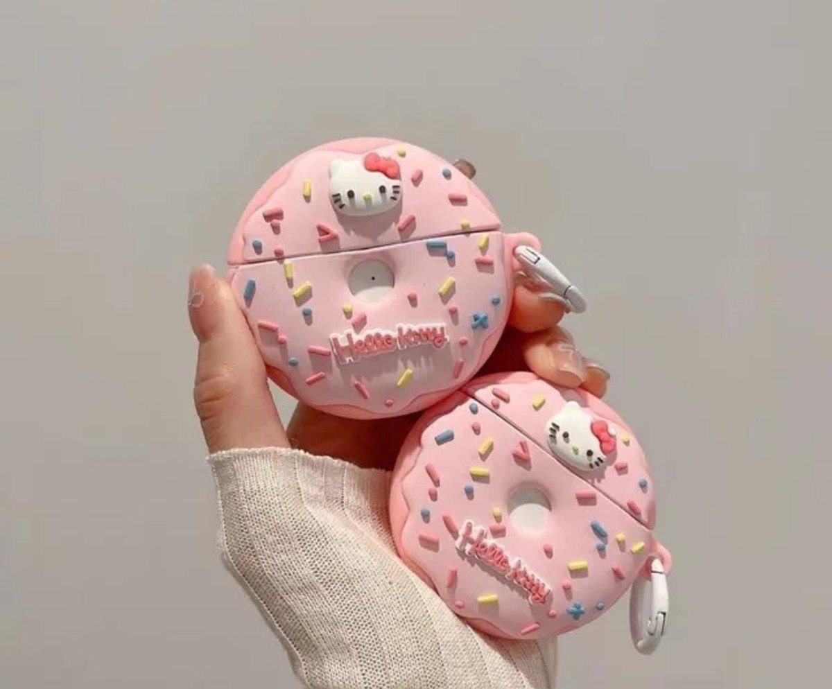 AirPods 4 Siliconen Hoesje – Cute Hello Kitty Donut Case – Beschermhoes met Clip