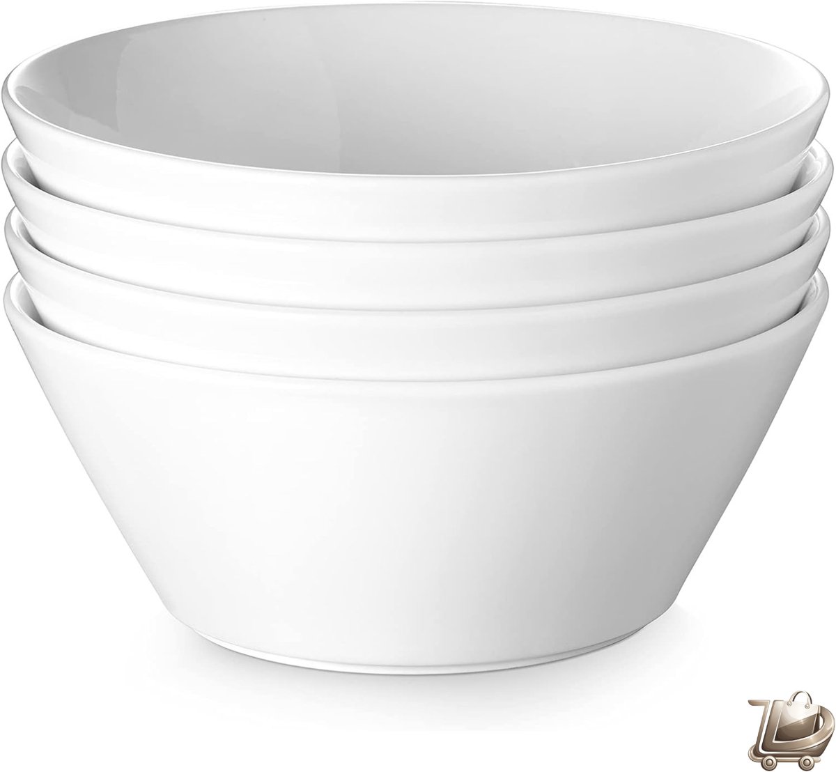 Grote Keramische Soepkommen Set van 4 - 1750 ml - Ø 21,8 cm - Witte Serveerschalen - Diepe Salade- en Snackkommen - Geschikt voor Soep, Salade, Pasta en Snacks - Vaatwasser- en Magnetronbestendig - Serviesset voor Keuken en Tafelgebruik