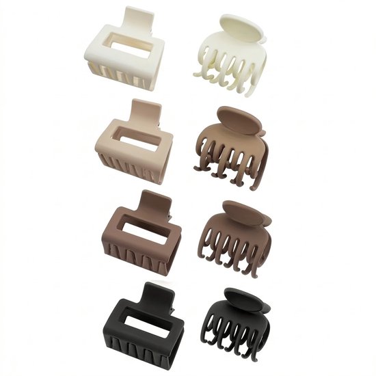 Ensemble de pinces à cheveux 8 pièces – pinces à cheveux en plastique mat dans des couleurs neutres – accessoires à cheveux solides pour femmes pour un usage quotidien