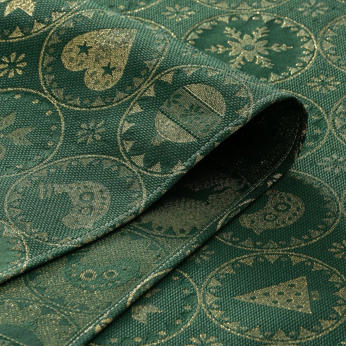 Luxe Kerst Tafelkleed Groen/Goud Jacquard Rechthoekig Katoen-Polyester 140x300 cm