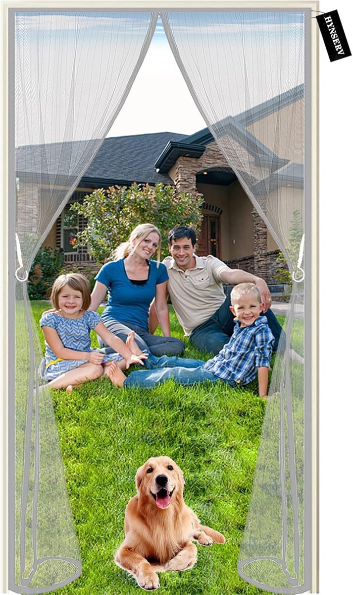 Automatisch Sluitende Magnetische Hordeur met Volledig Frame Klittenband 155x180 cm Grijs