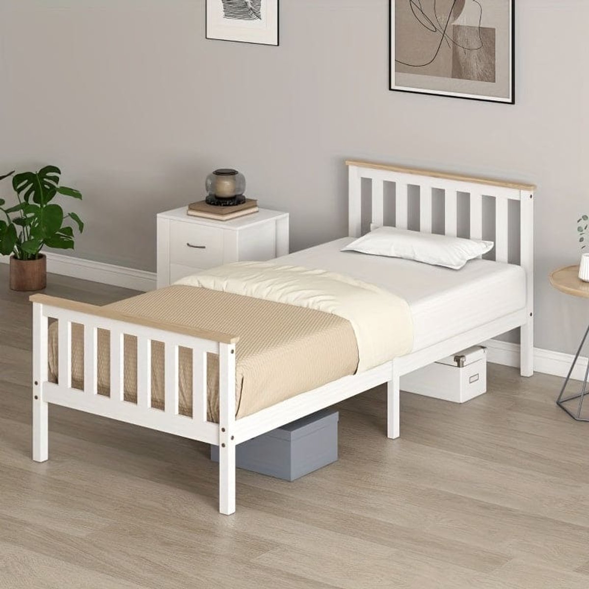 Wit Bedframe – Eenpersoonsbed – Platformbed – Opbergbed – Studentenkamerbed – Ruimtebesparend Design – Stevige Duurzame Constructie