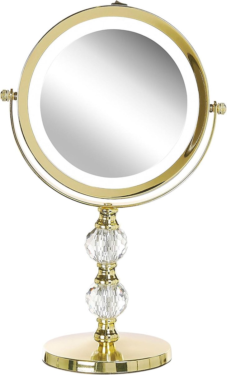 LED Make-up Spiegel Rond Dubbelzijdig 1x/5x Vergroting met Gouden IJzeren Frame