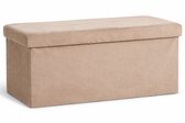 Opbergpoef 76x38 cm Fluweel – Poef met Opbergruimte – Inklapbare Zitbank – Donker Zand
