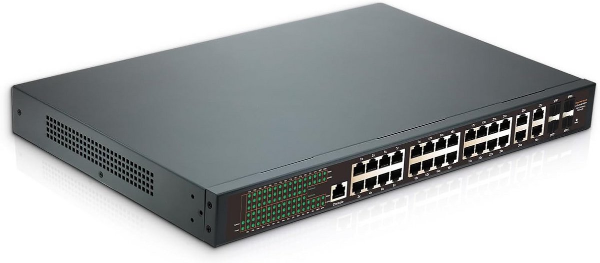 Managed Poe Switch - Gigabit Netwerk Hub - Netwerk Uitbreiding - 24 Poe Poorten - 57x37x9cm - Zwart