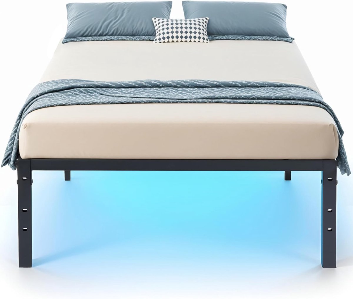 Eenpersoons Metalen Lattenbodem Bedframe met RGB LED Verlichting - Sterk & Eenvoudig Montage - 90x194 cm