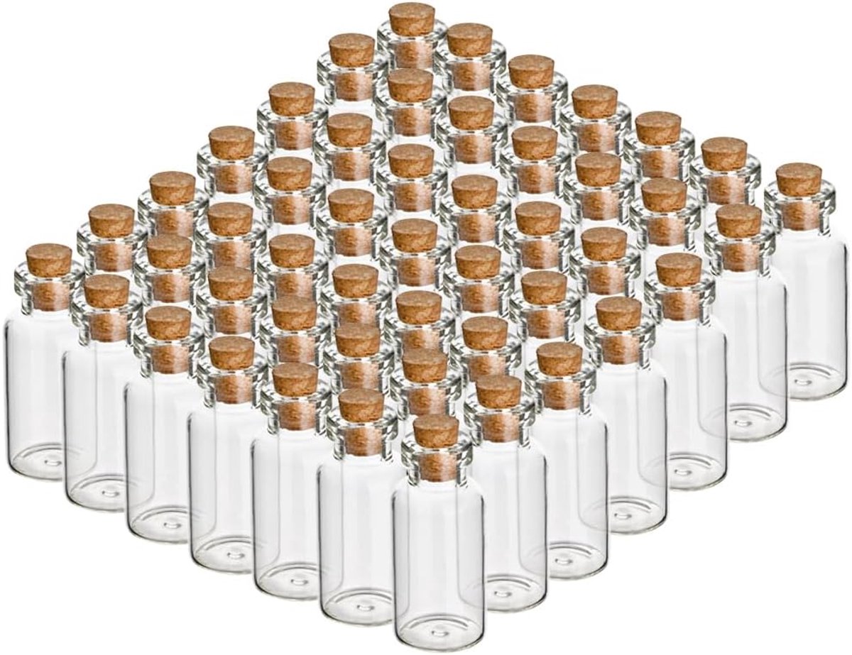 Reageerbuisjes met kurk - Mini glazen flessen - Doe-het-zelf decoraties - Stevig glas materiaal - 100 stuks 5 ml - Kleurloos