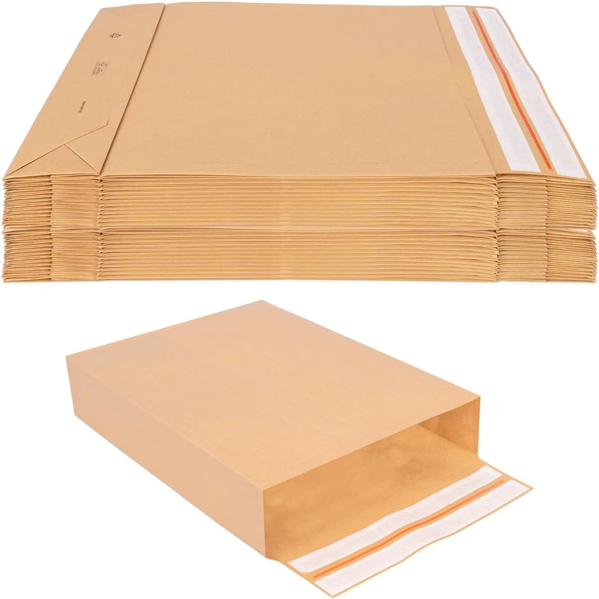 50 Grote Vouwverzendzakken 50x40x10cm met Blokbodem en Dubbele Sluiting