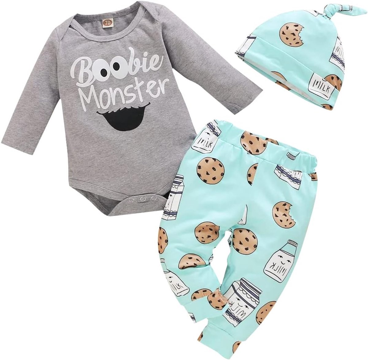 Romper Set voor Pasgeboren Baby Jongen Meisje 3-Delig - Lange Mouwen Outfit met Muts