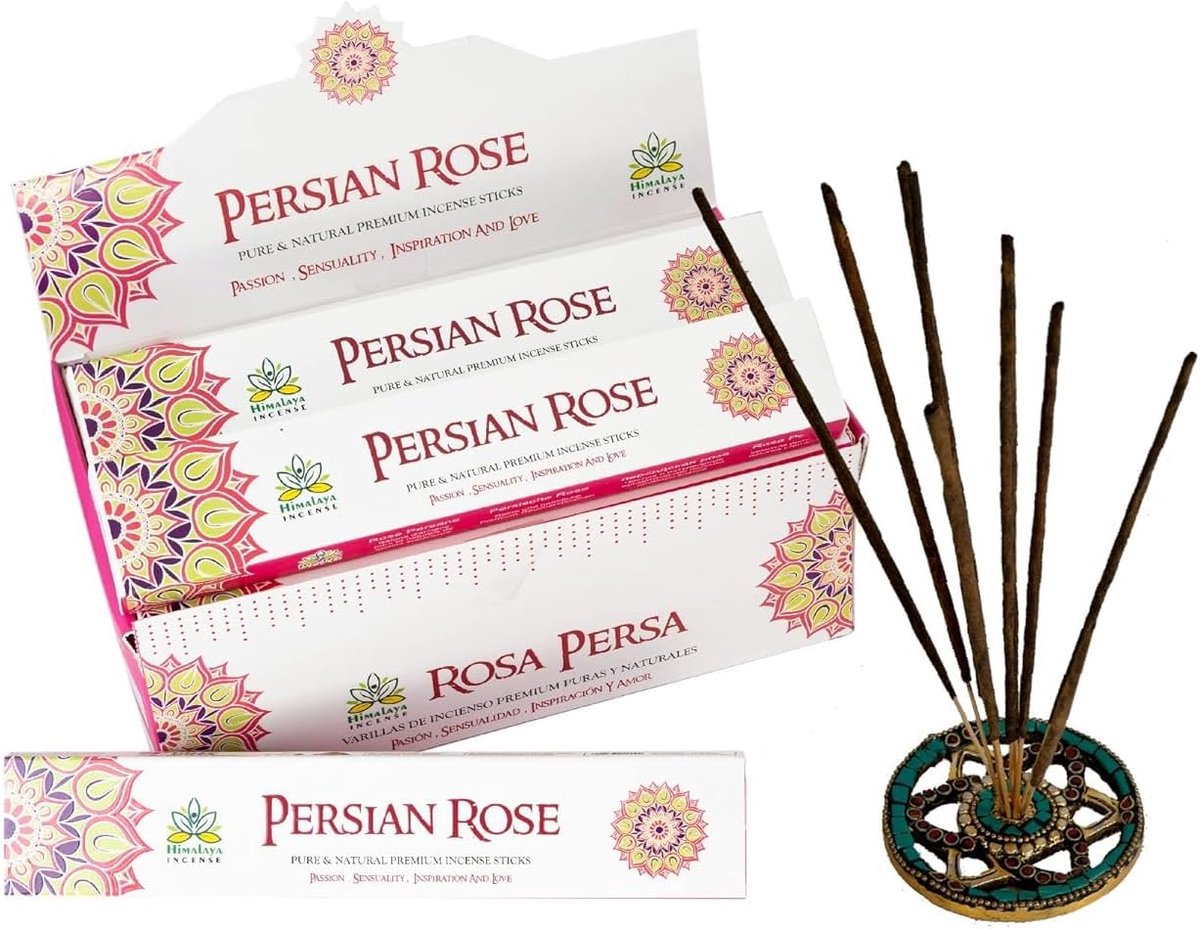 Himalaya Premium Perzische Rozengeur Wierookstokjes, 12 stuks (15 g per stuk) - Ideaal voo