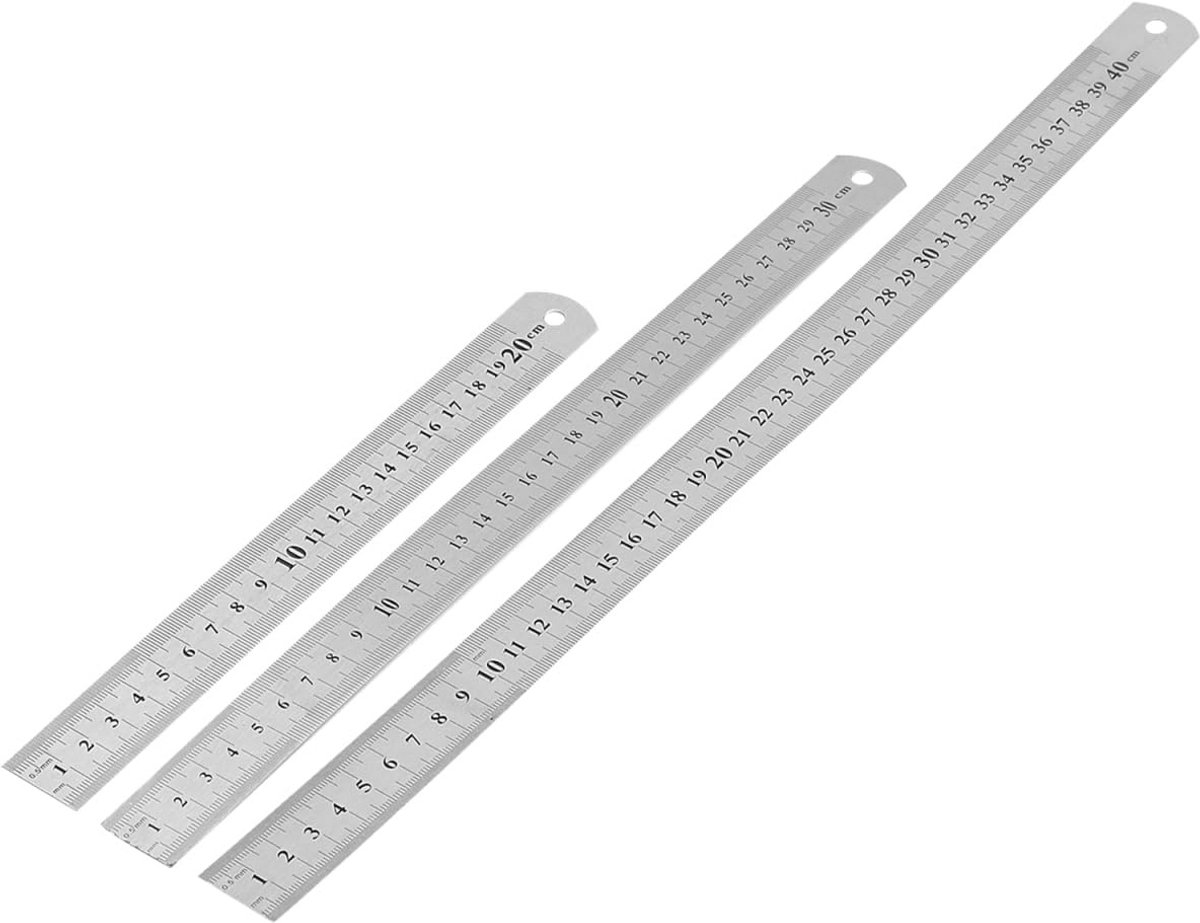 Set van 3 RVS Metalen Linialen - 20, 30 en 40 cm - Nauwkeurig Tekenen en Meten