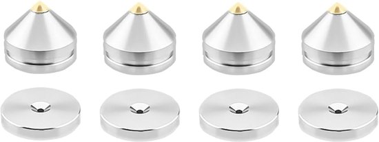 Monosaudio Set van 4 HiFi-luidsprekerpoten, 40 x 20 mm, aluminium spikes, isolatievoeten met schokdempers en M4-schroef voor versterker, subwoofer en platenspeler
